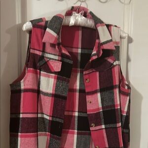 Pink and Black Plaid Sleeveless Vest